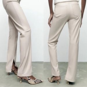 NWT Zara Faux Leather Flared-Slit Slim Fit Pants in Ecru, size 4